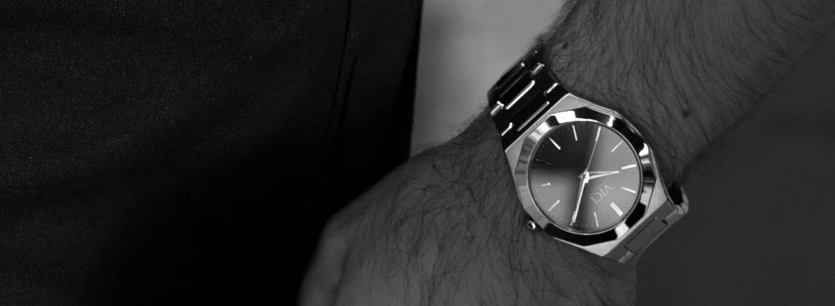 model wearing vici watch